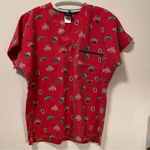 Ohio State Scrub Size Small Dudz Women’s Red V Neck Pull Over Side Split‎